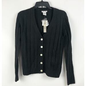 Sweet Romeo Womens Cardigan Black XS Ribbed Button Front Long Sleeve Sweater NWT